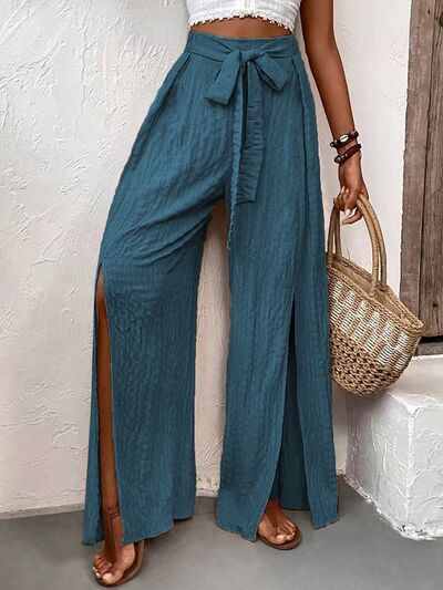 Honey Tied Slit Wide Leg Pants - Drazelle Store