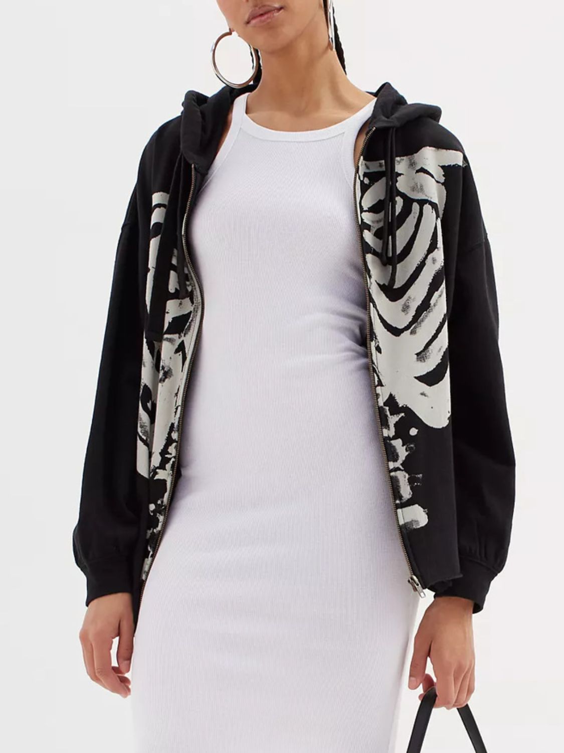 Skeleton Zip Up Drawstring Hoodie - Drazelle Store