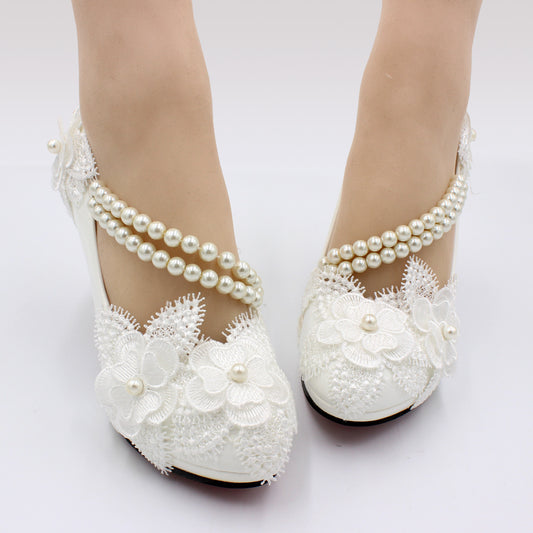 3D Floral White High Heels - Drazelle Store