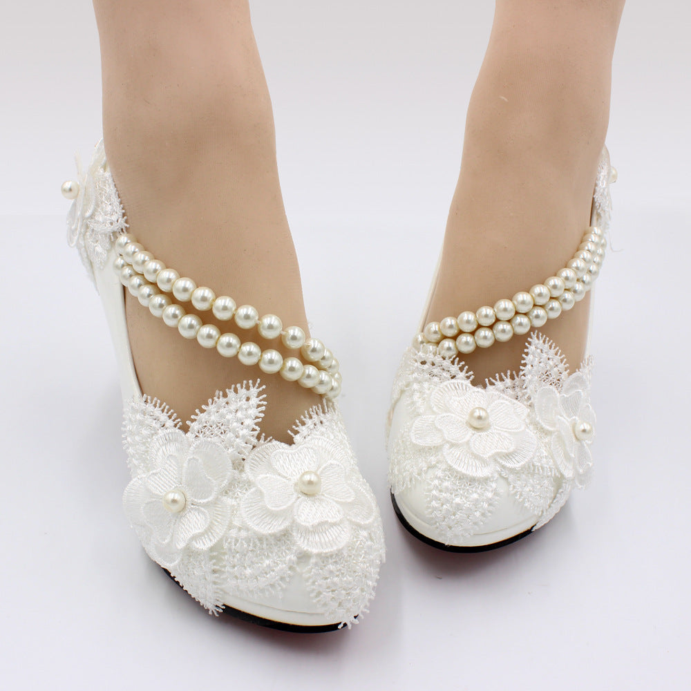 3D Floral White High Heels - Drazelle Store