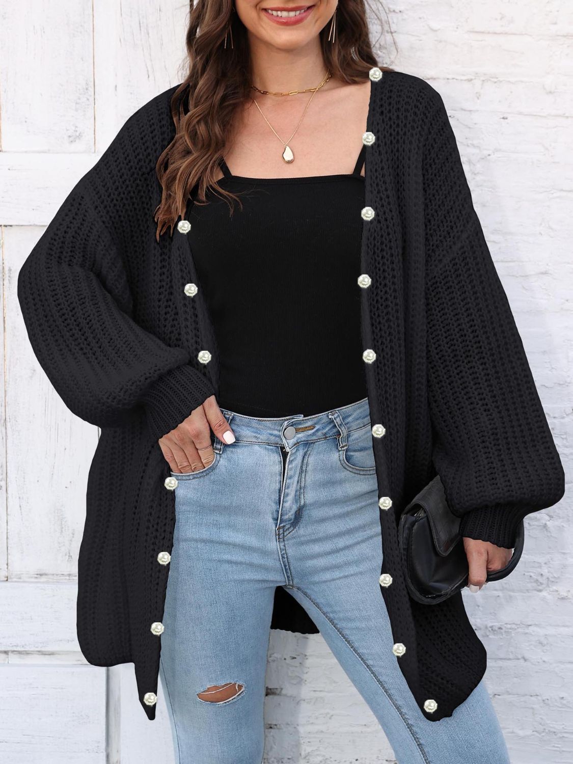 Open Front Long Sleeve Cardigan - Drazelle Store