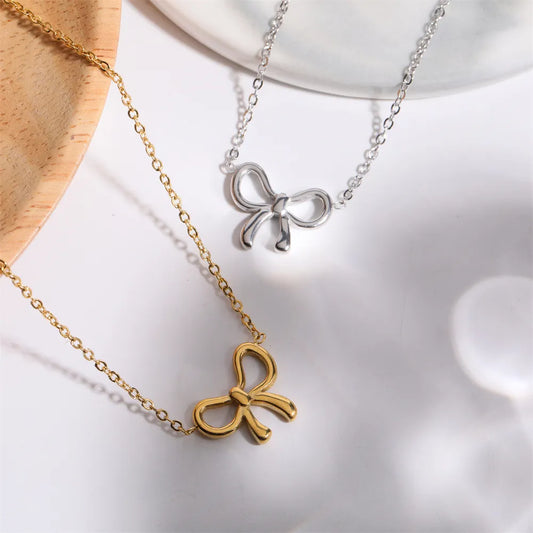 Titanium Steel Bow Pendant Necklace - Drazelle Store