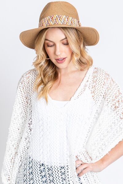 Fame Contrast Detail Wide Brim Straw Hat - Drazelle Store