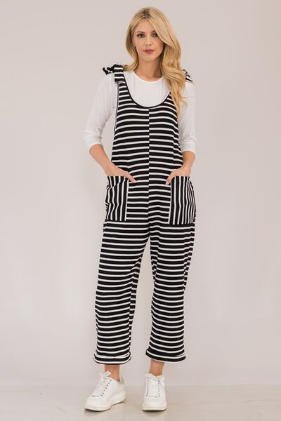 Celeste Full Size Striped Scoop Neck Overalls with Pockets - Drazelle Store