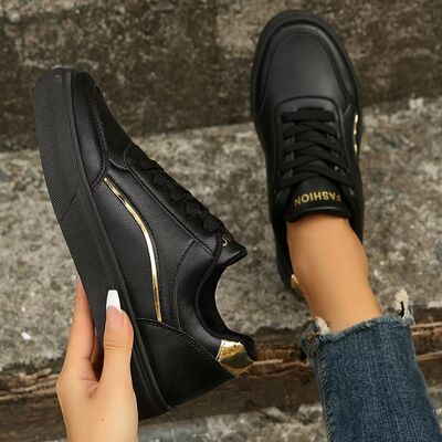 PU Leather Round Toe Flat Sneakers - Drazelle Store