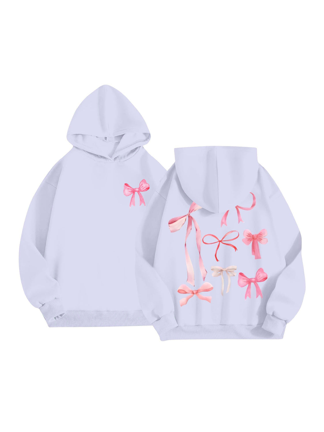 Bow Print Long Sleeve Hoodie - Drazelle Store