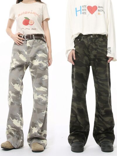 Camouflage Bootcut Jeans with Pockets - Drazelle Store