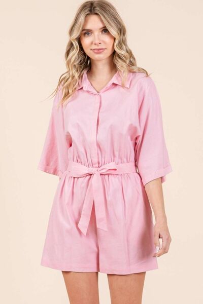 Tie Waist Half Sleeve Romper - Drazelle Store