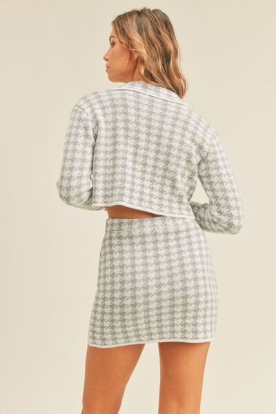 MABLE Houndstooth Cropped Knit Cardigan and Mini Skirt Set - Drazelle Store