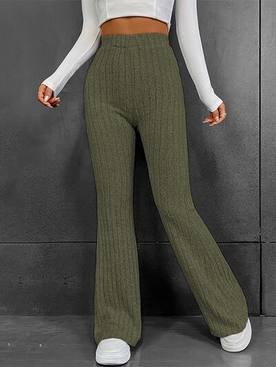 Ribbed High Waist Bootcut Pants - Drazelle Store