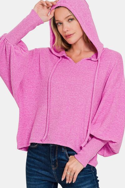 Zenana Brushed Hacci Drop Shoulder Cropped Hoodie - Drazelle Store