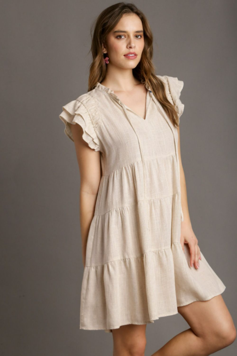 Umgee Full Size Linen A-line Tiered Mini Dress - Drazelle Store