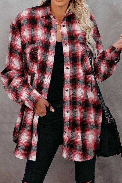 Full Size Plaid Collared Neck Long Sleeve Shirt - Drazelle Store