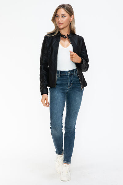 Snobbish PU Leather Biker Jacket with Side Zip Pockets - Drazelle Store