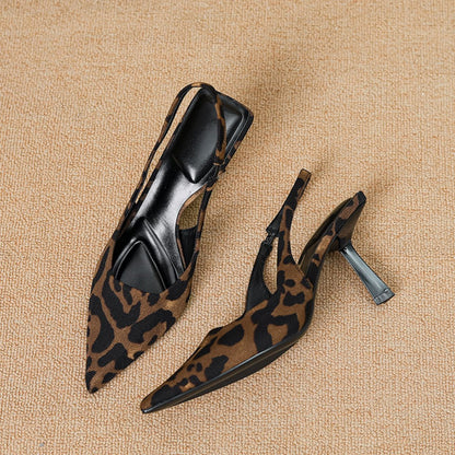 Leopard Point Toe Slingback Pumps - Drazelle Store