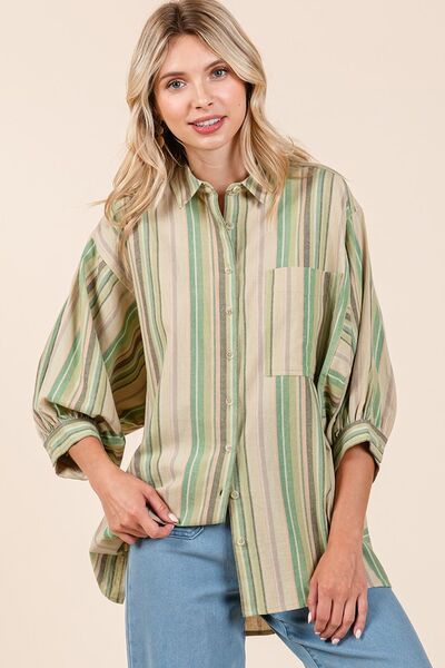 Mittoshop Striped Bubble Sleeve Button Down Shirt - Drazelle Store