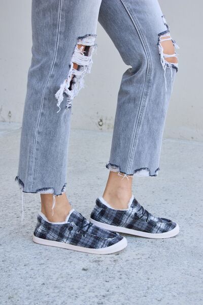 Forever Link Plaid Plush Flat Sneakers - Drazelle Store