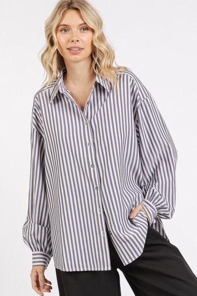 Mittoshop Button Down Striped Long Sleeve Shirt - Drazelle Store