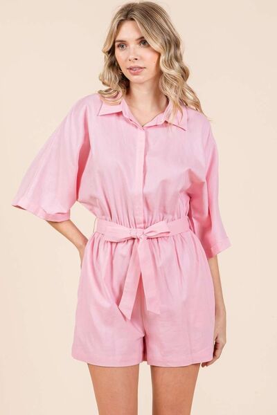 Tie Waist Half Sleeve Romper - Drazelle Store