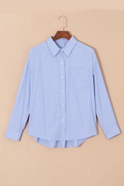 Striped Button Up Long Sleeve Shirt - Drazelle Store