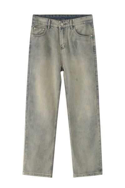 Washed Straight-Leg Slim Jeans - Drazelle Store