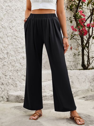 Elastic Waist Wide Leg Pants - Drazelle Store