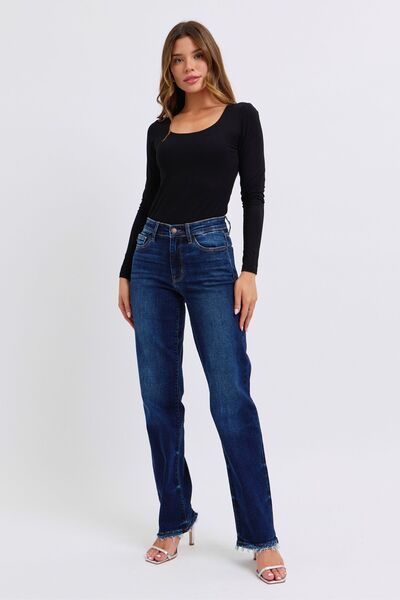 Judy Blue Full Size Raw Hem Straight Leg Jeans - Drazelle Store