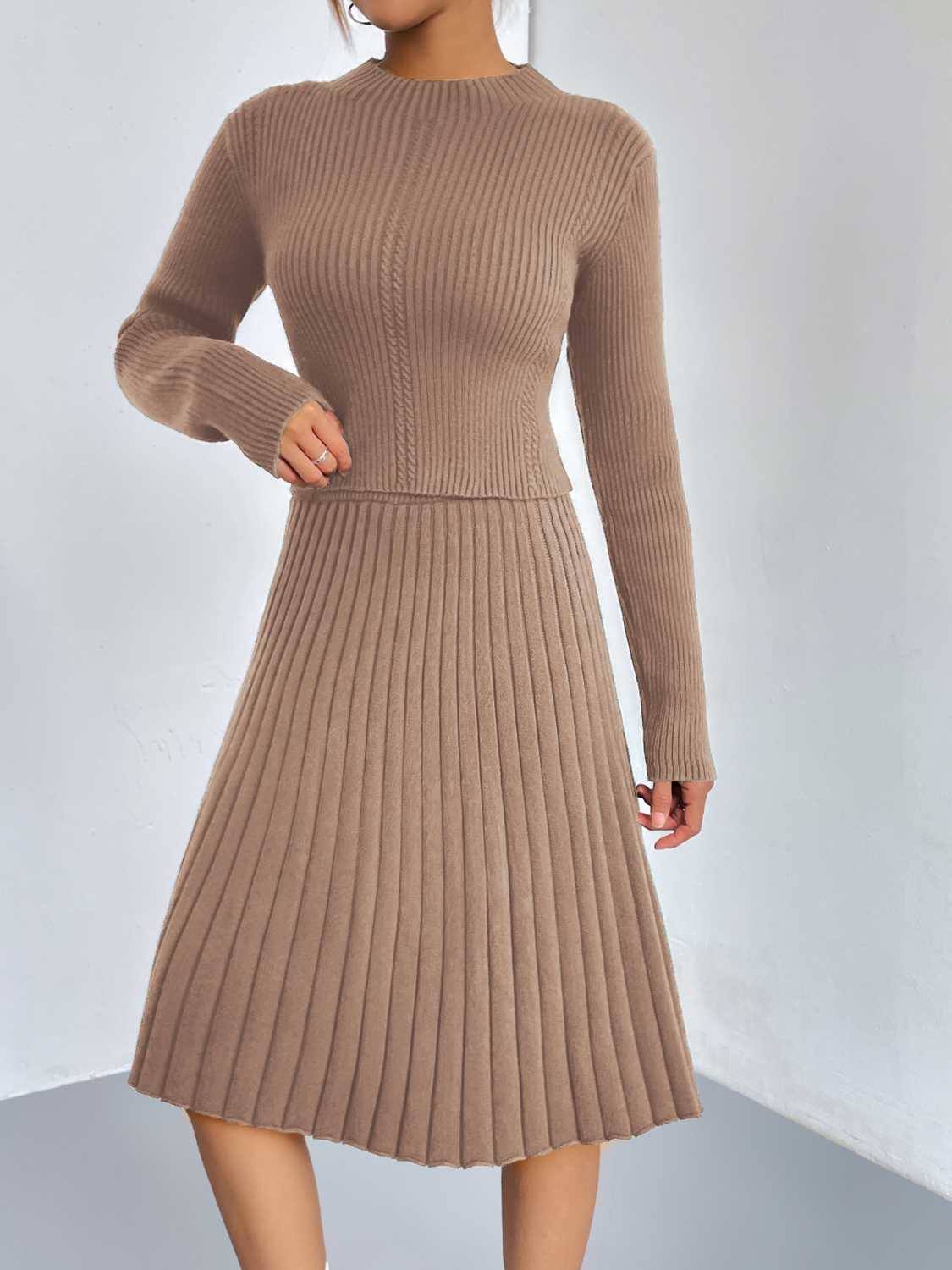 Rib-Knit Sweater and Skirt Set - Drazelle Store