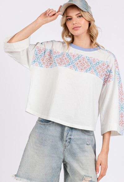 SAGE+FIG Patchwork Breeze Contrast Oversized T-Shirt - Drazelle Store