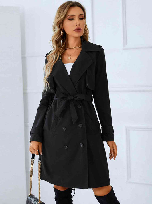 Lapel Collar Tie Belt Trench Coat - Drazelle Store