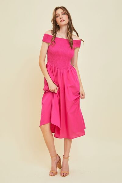 HEYSON Off-Shoulder Smocked Midi Dress - Drazelle Store