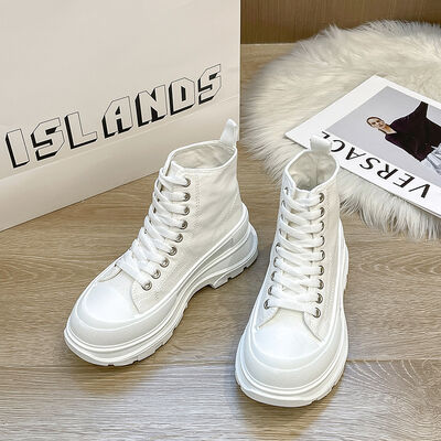 Lace Up Canvas Platform Sneakers - Drazelle Store