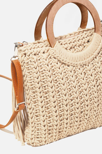 Fame Crochet Knit Convertible Tote Bag with Tassel - Drazelle Store