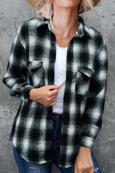 Full Size Plaid Collared Neck Long Sleeve Shirt - Drazelle Store