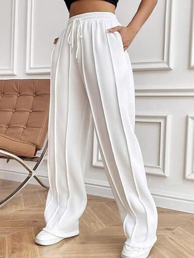 Drawstring Wide Leg Pants with Pockets - Drazelle Store