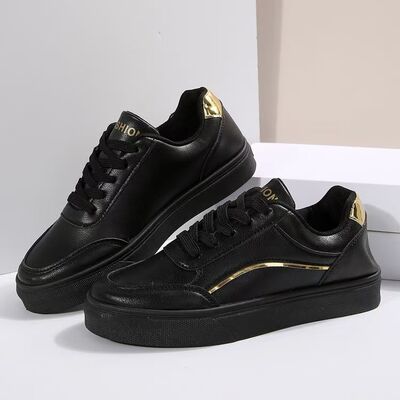 PU Leather Round Toe Flat Sneakers - Drazelle Store