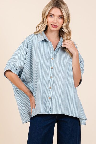 Mittoshop Washed Striped Button Down Shirt - Drazelle Store