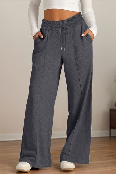 Drawstring Elastic Waist Wide Leg Pants - Drazelle Store