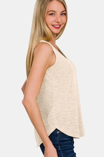 Zenana V-Neck Curved Hem Tank - Drazelle Store