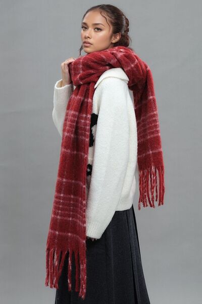 Fringe Plaid Thermal Scarf - Drazelle Store