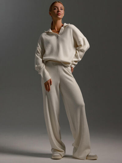 Johnny Collar Long Sleeve Top and Pants Sweater Set - Drazelle Store