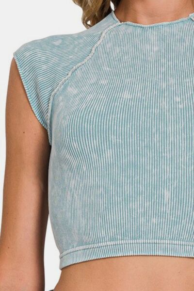 Zenana Ribbed Round Neck Cropped Top - Drazelle Store