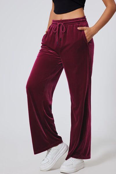 Drawstring Waist Wide Leg Active Pants - Drazelle Store