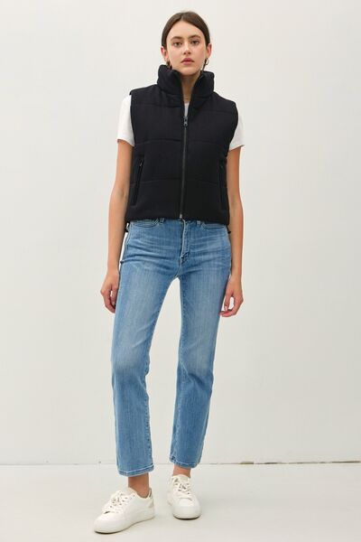 Zip Up Turtleneck Puffer Vest with Pockets - Drazelle Store