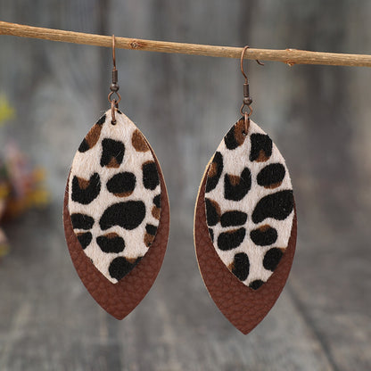 Leaf Shape Leather Dangle Earrings -Drazelle Store