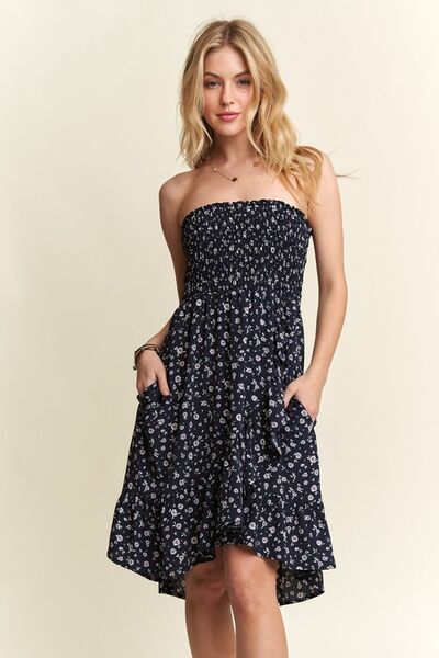 ADORA Smocked Floral Tube Dress with Pockets - Drazelle Store