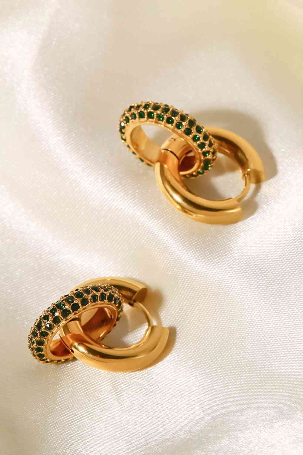 18K Gold-Plated Inlaid Zircon Double-Hoop Earrings - Drazelle Store