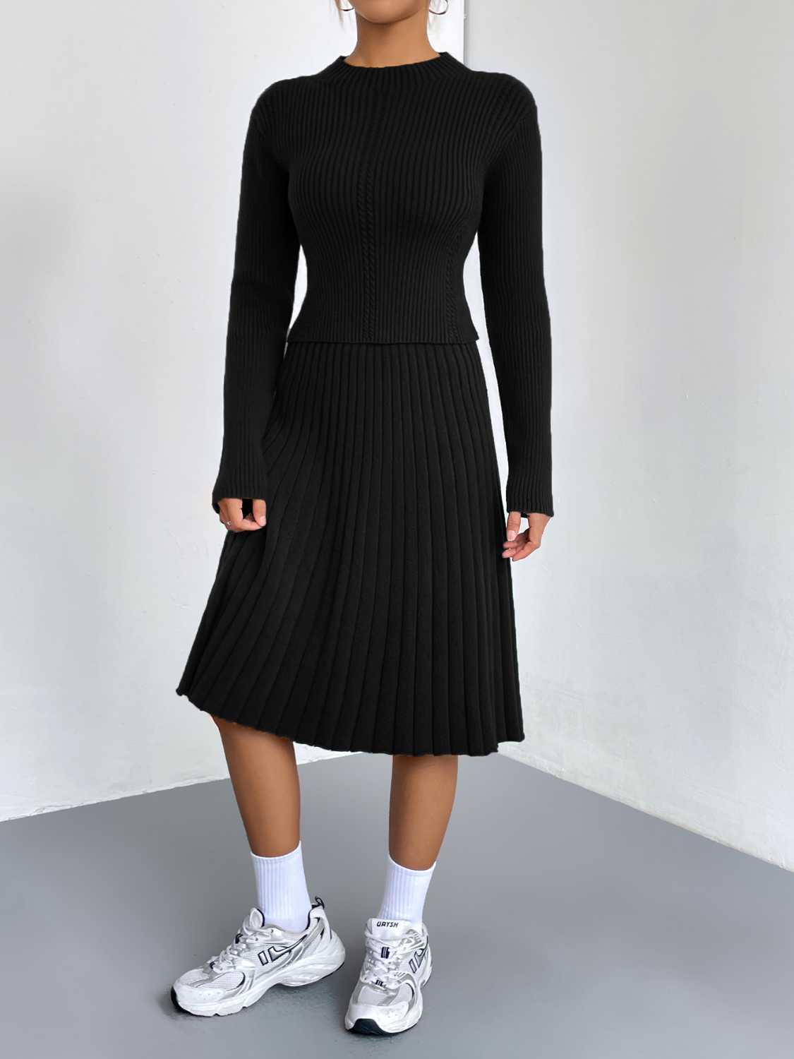 Rib-Knit Sweater and Skirt Set - Drazelle Store