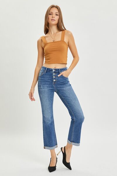 RISEN Full Size Button Fly Cropped Bootcut Jeans - Drazelle Store