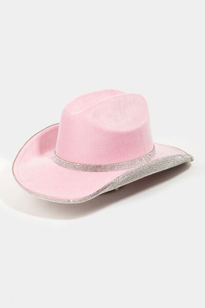 Fame Pave Rhinestone Trim Faux Suede Hat - Drazelle Store